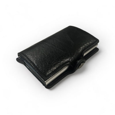 Hot Genuine Leather Credit Pop up Card Holder Wallet Men Metal RFID Blocking Aluminium Business Bank Cardholder Case